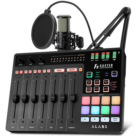 ALABS Fxcaster Podcast Set, All-In-One Audio Device with 7-Channel Mixer and XLR Microphone,For Live Streaming and Music Production,Studio Recording